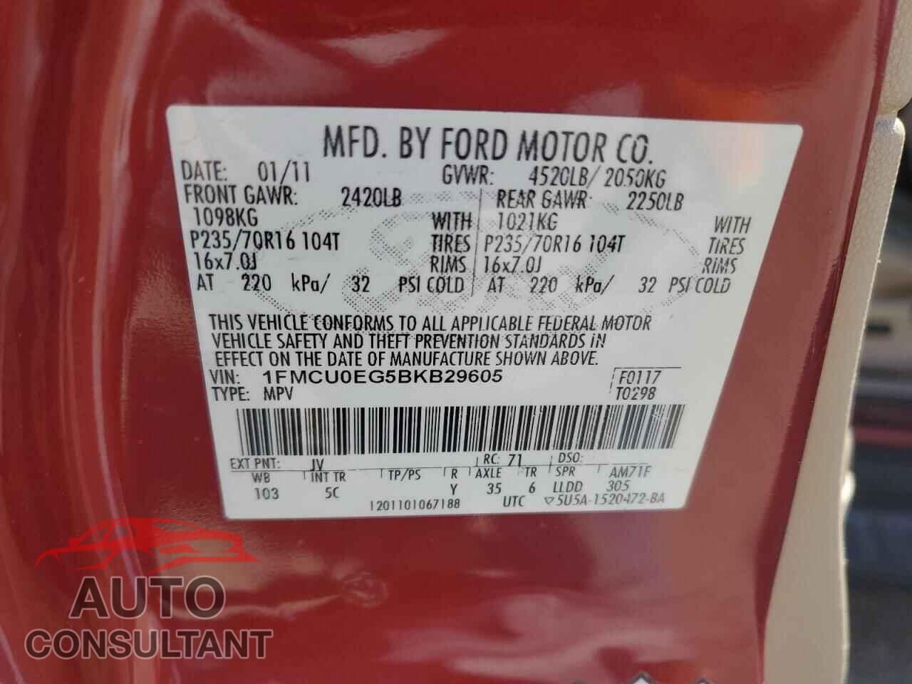 FORD ESCAPE 2011 - 1FMCU0EG5BKB29605