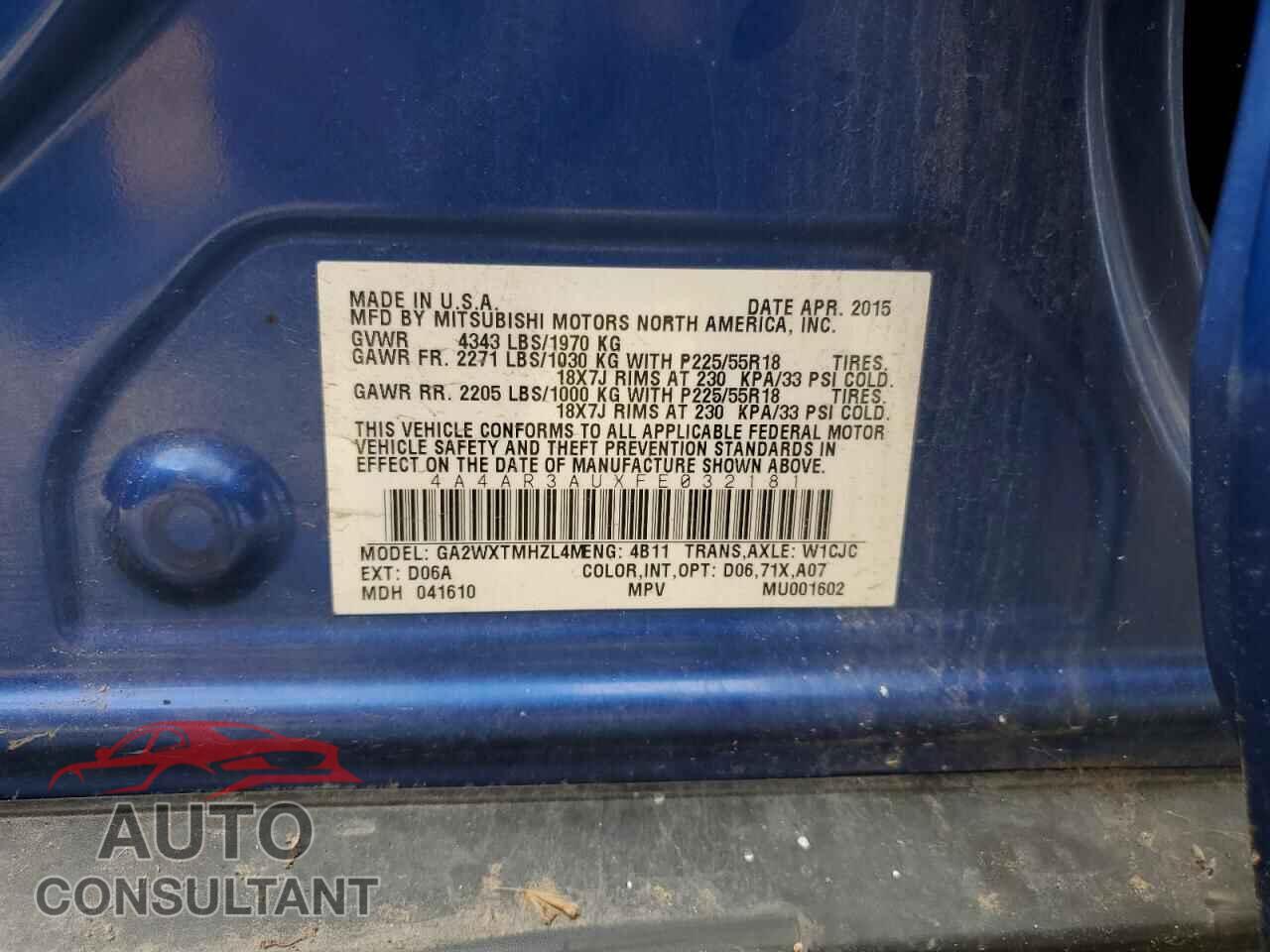 MITSUBISHI OUTLANDER 2015 - 4A4AR3AUXFE032181