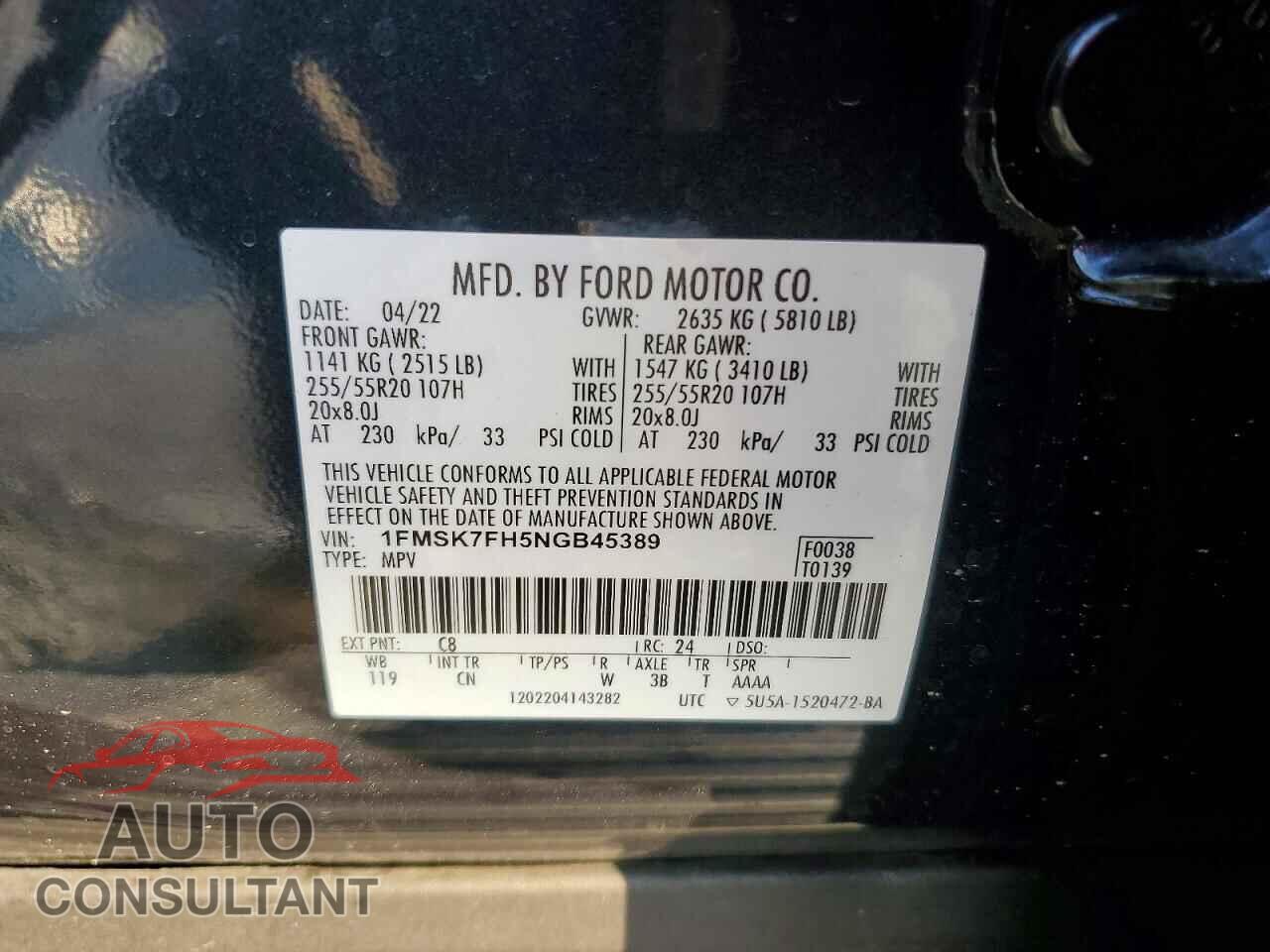 FORD EXPLORER 2022 - 1FMSK7FH5NGB45389