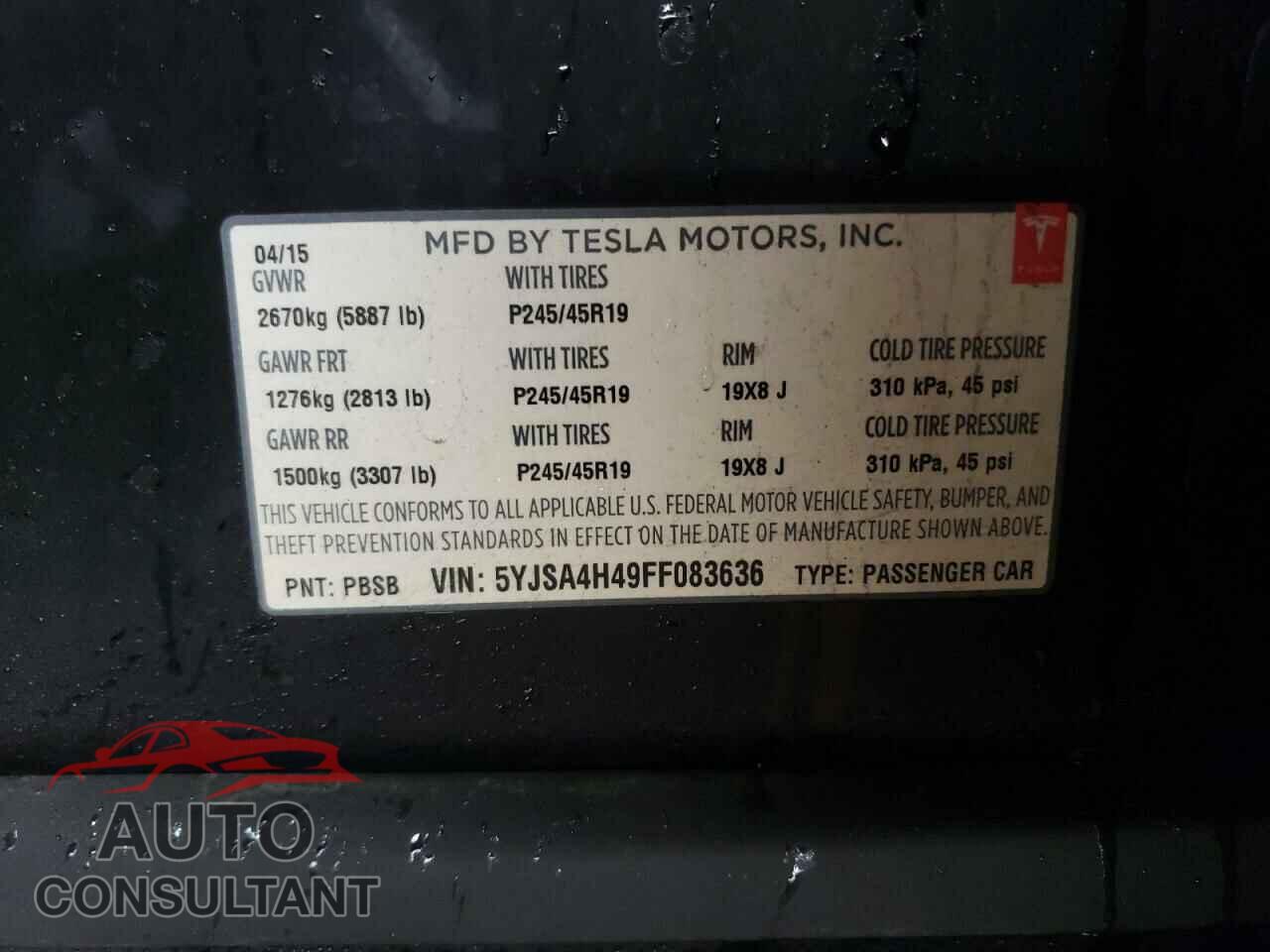 TESLA MODEL S 2015 - 5YJSA4H49FF083636