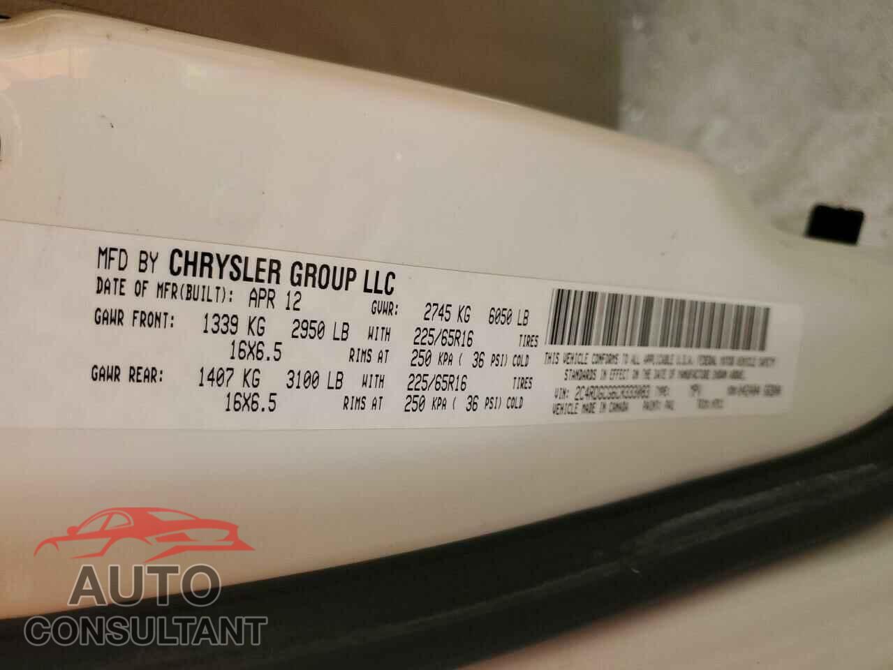 DODGE CARAVAN 2012 - 2C4RDGCG6CR333083