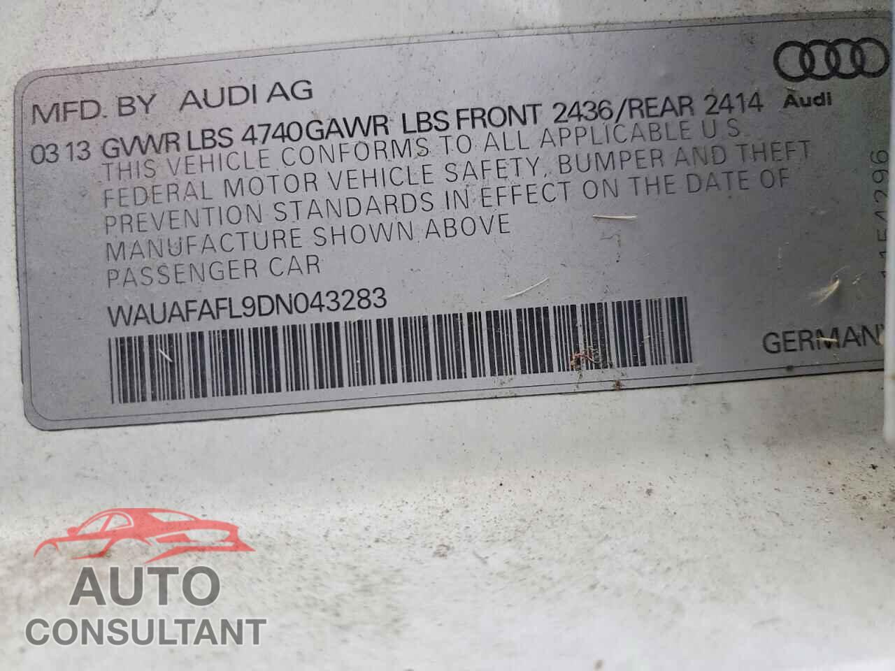 AUDI A4 2013 - WAUAFAFL9DN043283