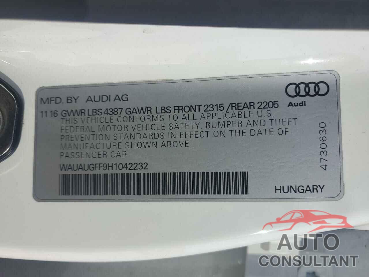 AUDI A3 2017 - WAUAUGFF9H1042232