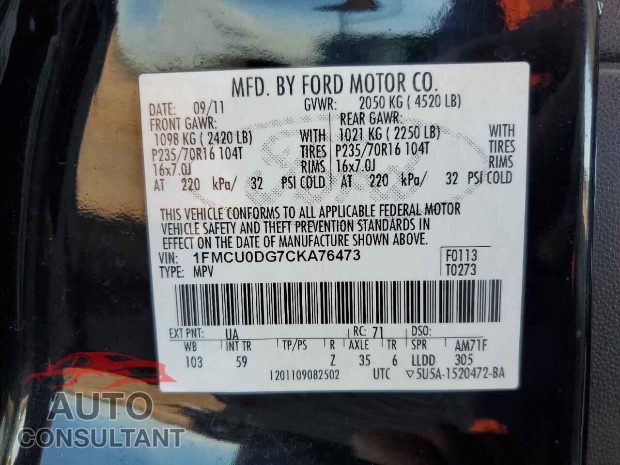 FORD ESCAPE 2012 - 1FMCU0DG7CKA76473