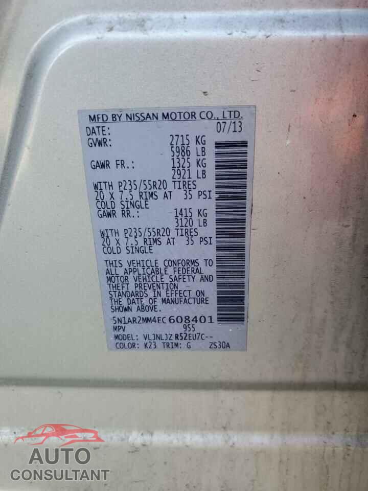 NISSAN PATHFINDER 2014 - 5N1AR2MM4EC608401