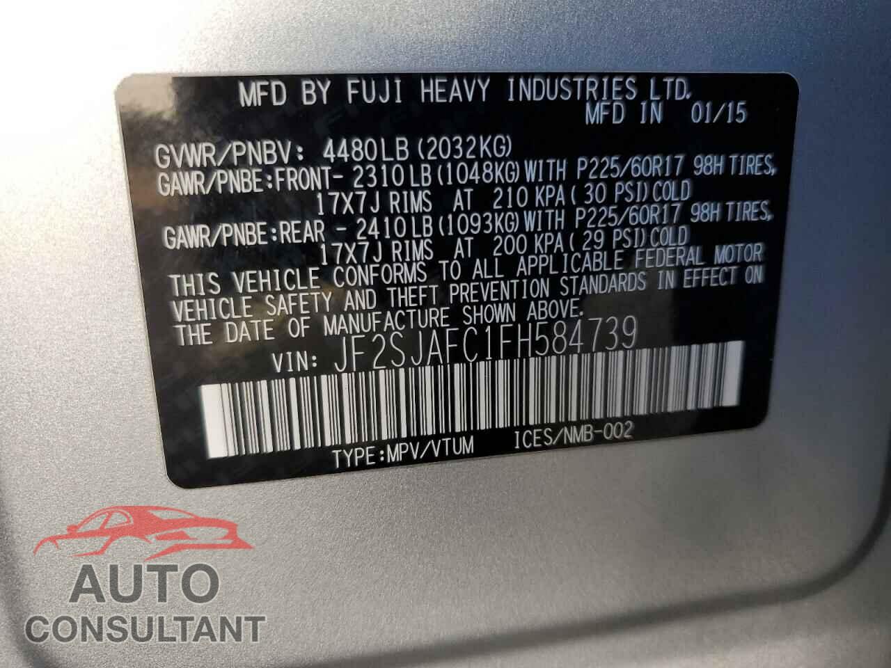 SUBARU FORESTER 2015 - JF2SJAFC1FH584739