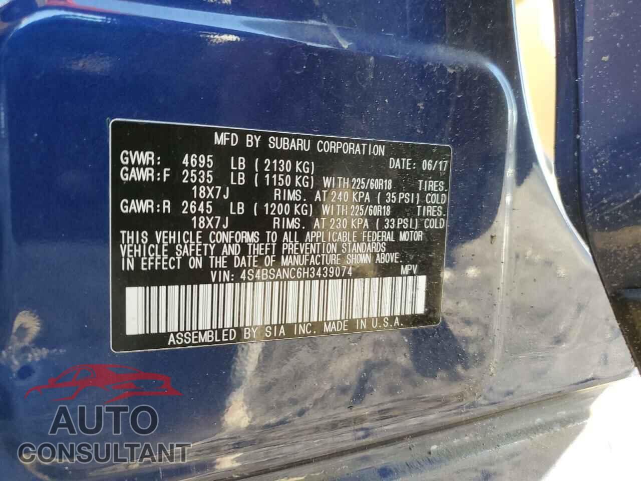 SUBARU OUTBACK 2017 - 4S4BSANC6H3439074