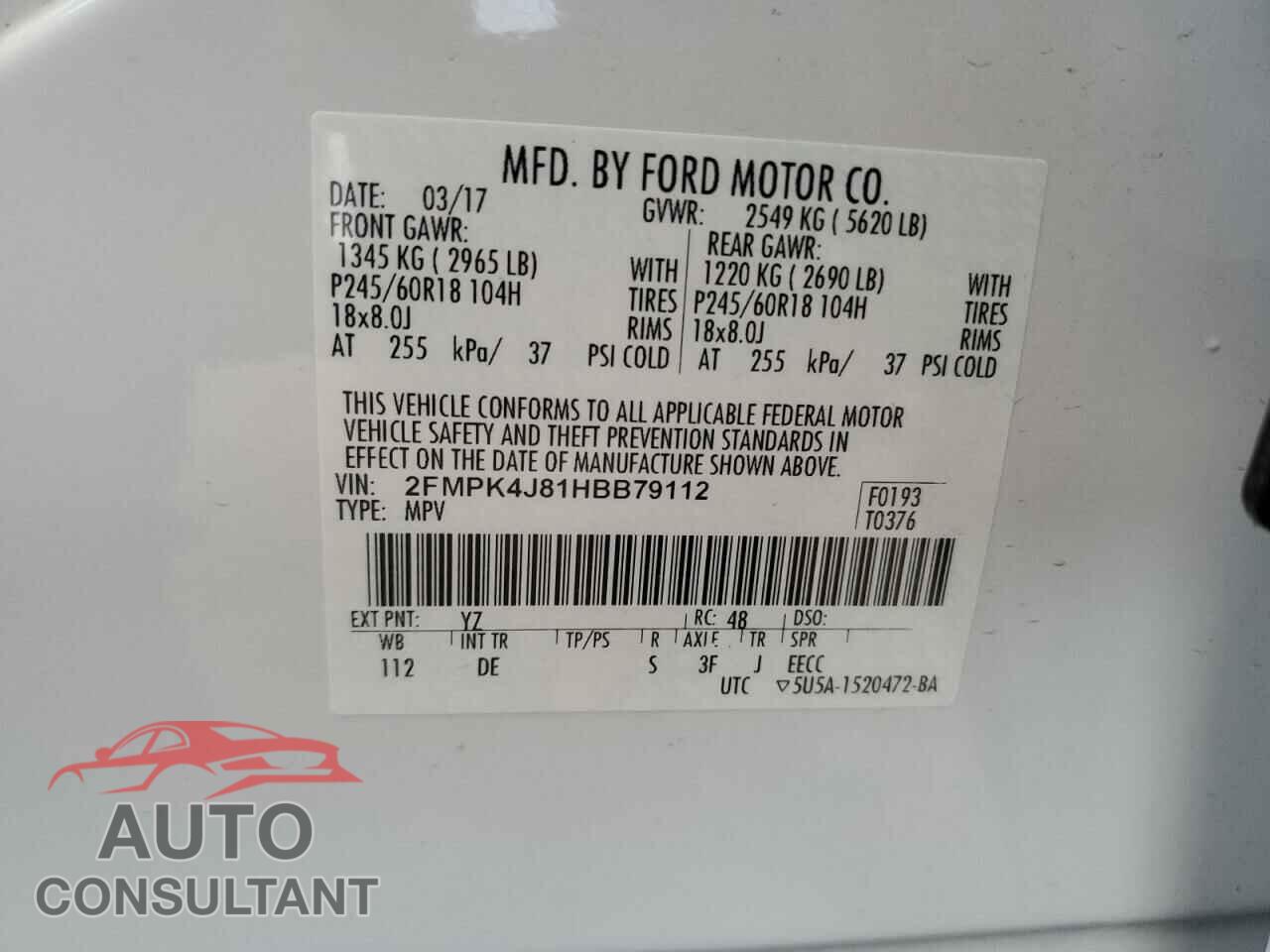 FORD EDGE 2017 - 2FMPK4J81HBB79112