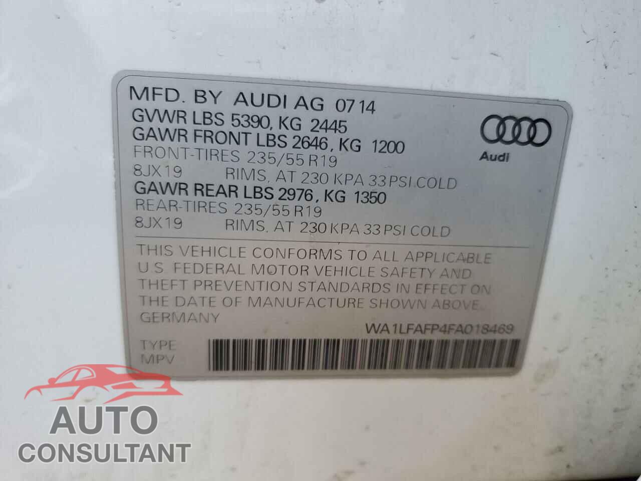AUDI Q5 2015 - WA1LFAFP4FA018469