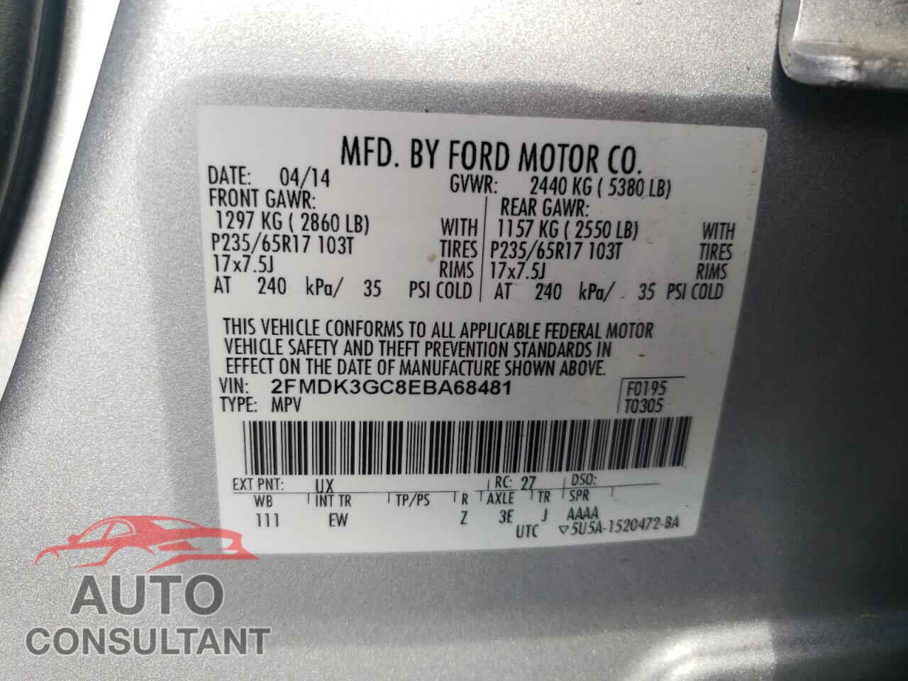 FORD EDGE 2014 - 2FMDK3GC8EBA68481