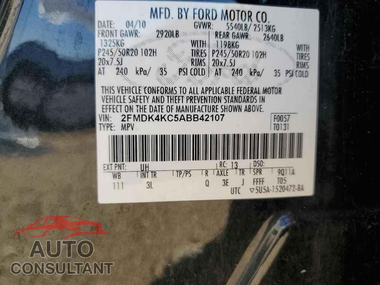 FORD EDGE 2010 - 2FMDK4KC5ABB42107