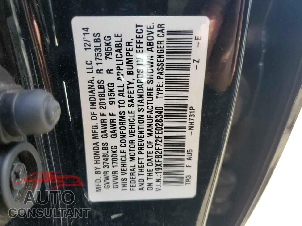 HONDA CIVIC 2015 - 19XFB2F72FE028340