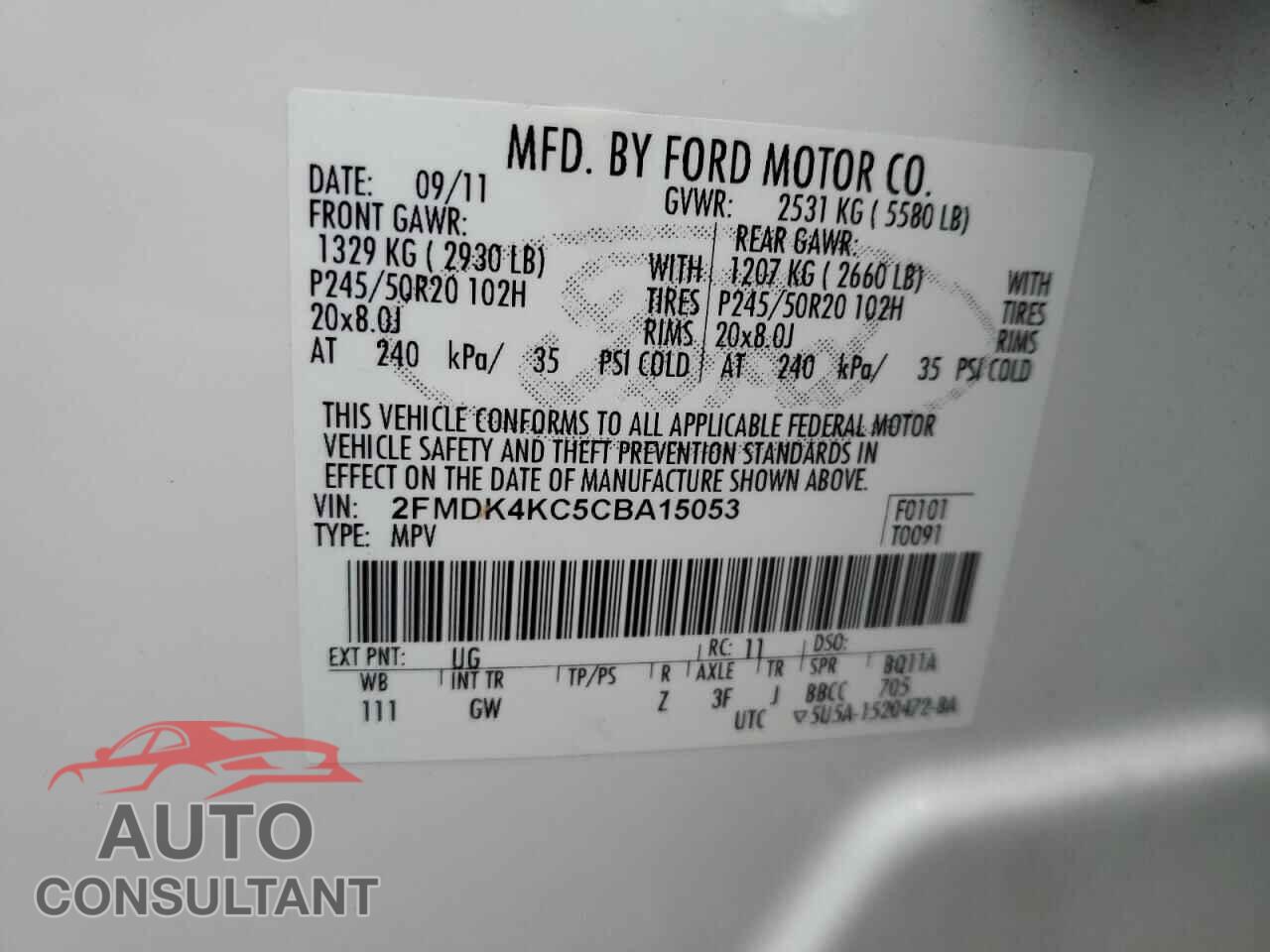 FORD EDGE 2012 - 2FMDK4KC5CBA15053