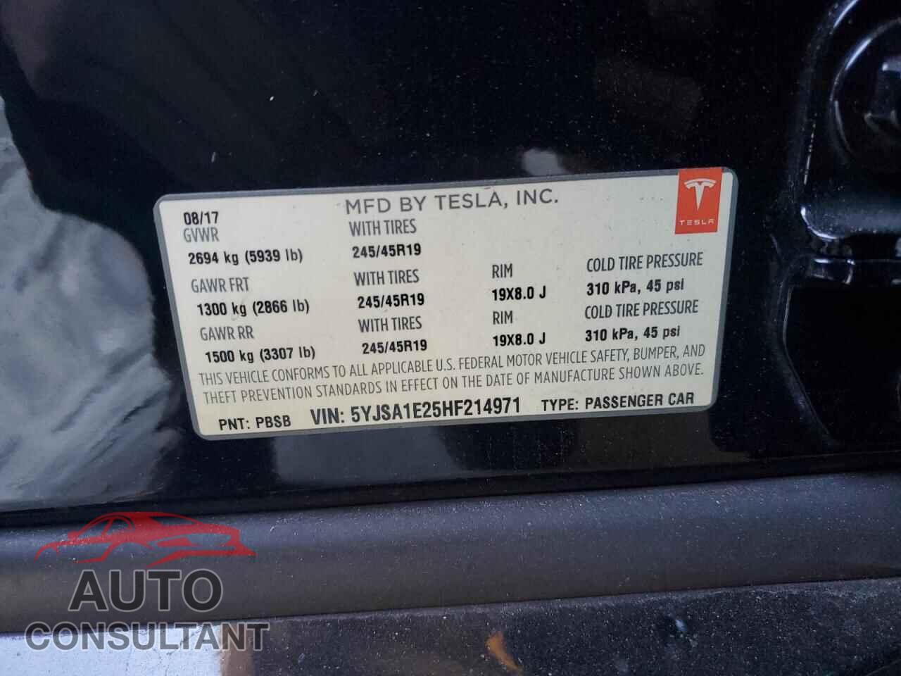TESLA MODEL S 2017 - 5YJSA1E25HF214971