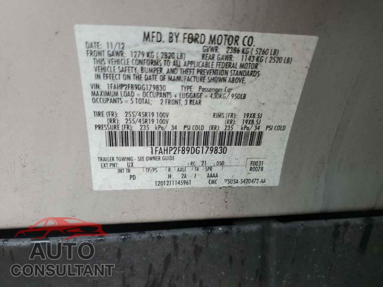 FORD TAURUS 2013 - 1FAHP2F89DG179830