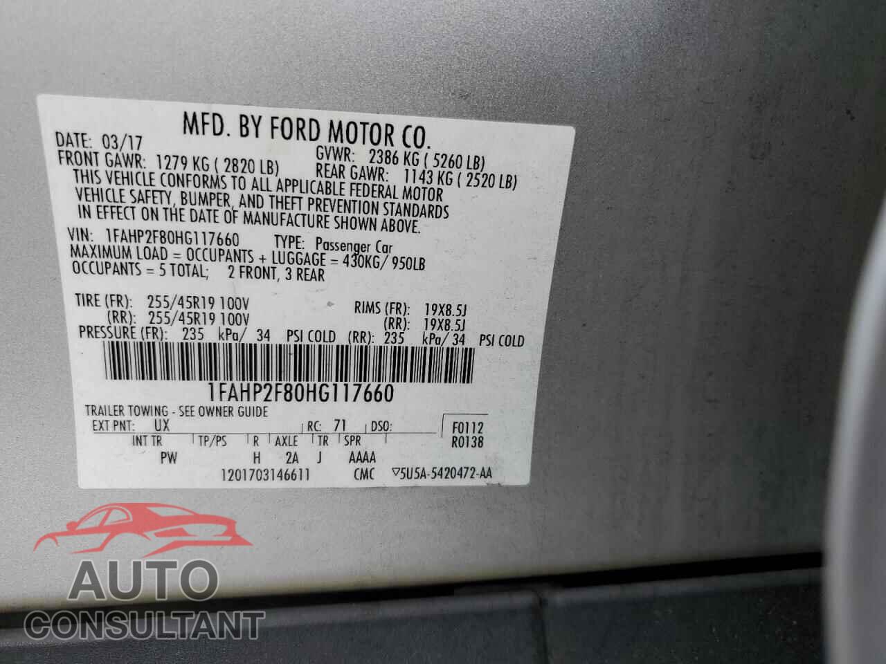 FORD TAURUS 2017 - 1FAHP2F80HG117660