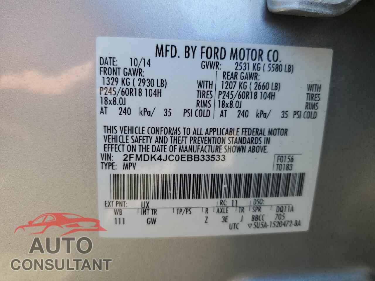 FORD EDGE 2014 - 2FMDK4JC0EBB33533