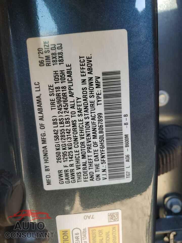 HONDA PILOT 2020 - 5FNYF6H50LB067899