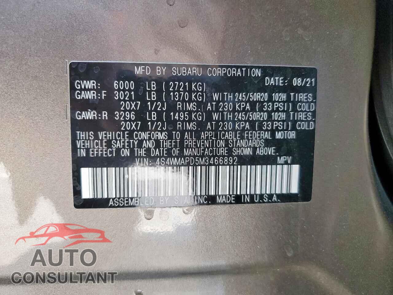 SUBARU ASCENT 2021 - 4S4WMAPD5M3466892