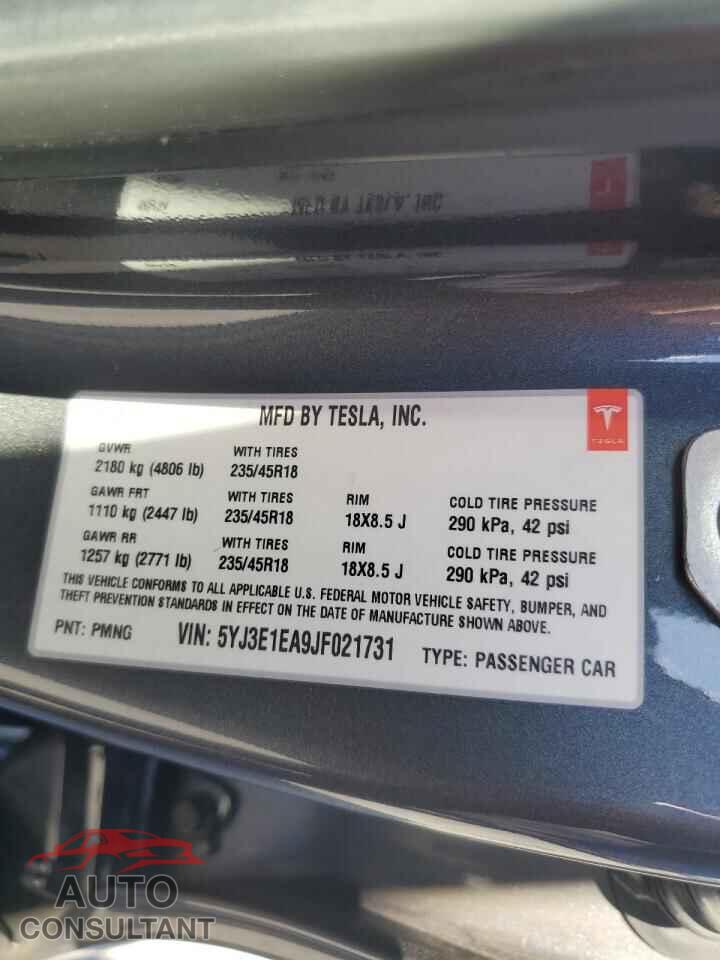 TESLA MODEL 3 2018 - 5YJ3E1EA9JF021731