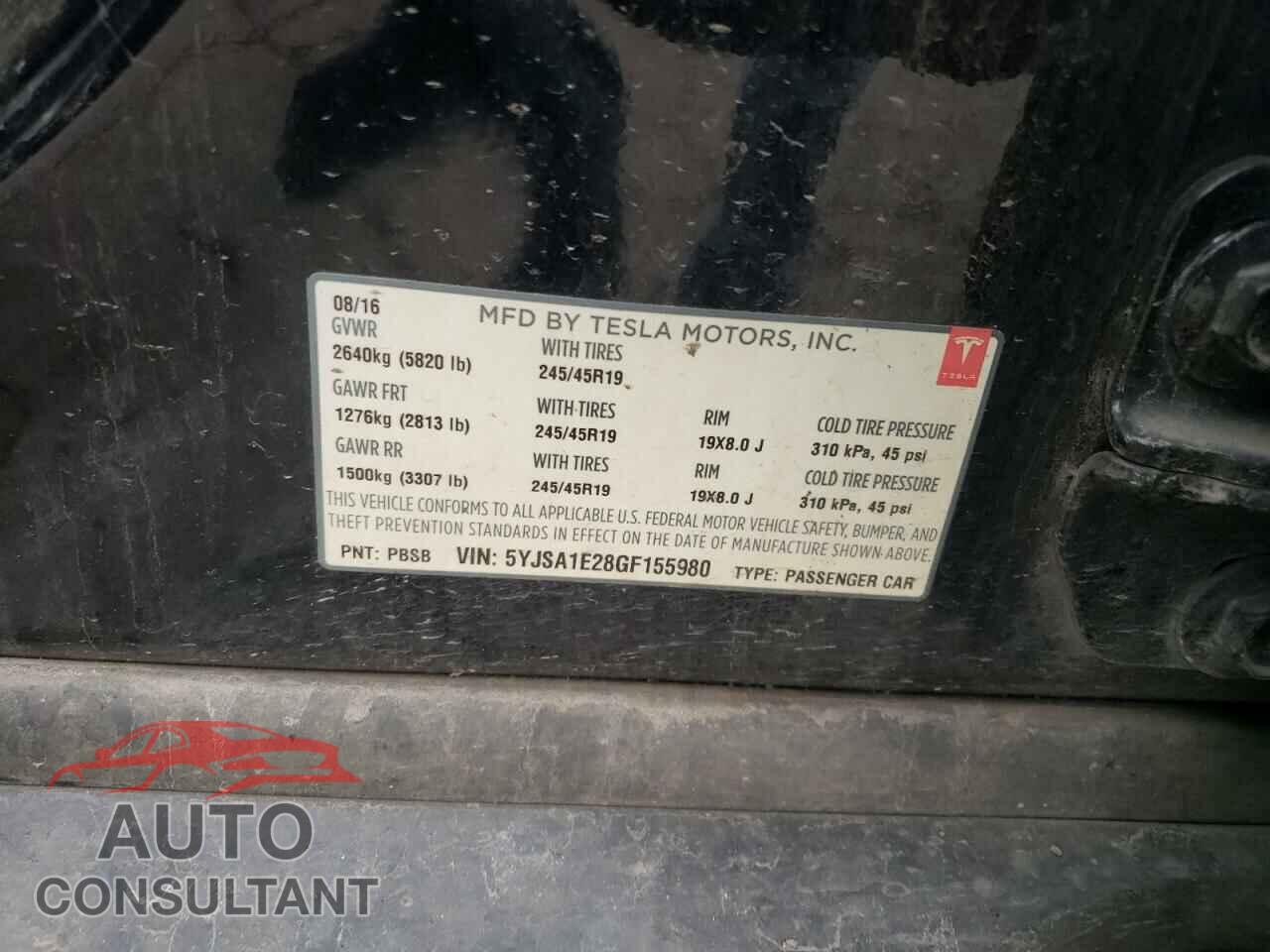 TESLA MODEL S 2016 - 5YJSA1E28GF155980