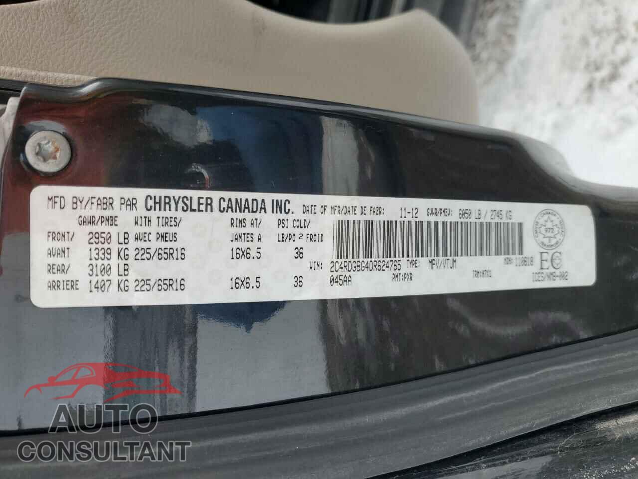 DODGE CARAVAN 2013 - 2C4RDGBG4DR624765