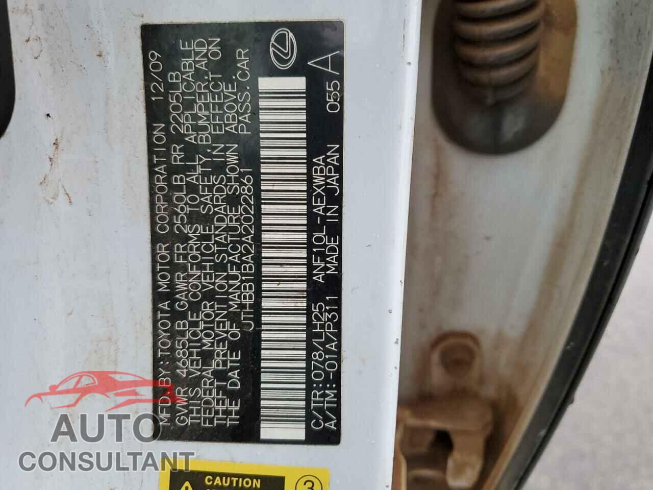 LEXUS HS 2010 - JTHBB1BA2A2022861