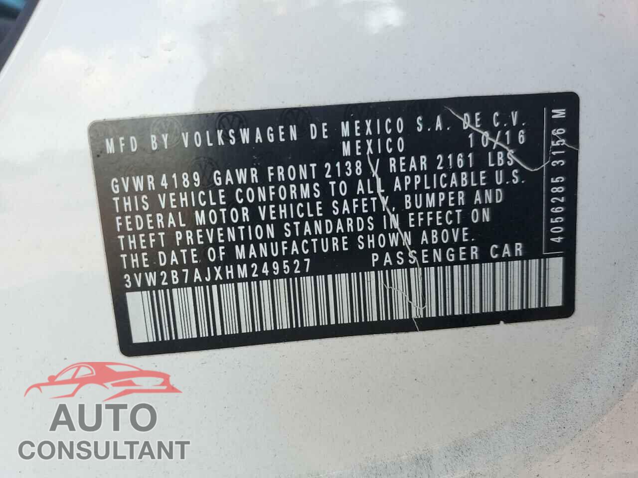 VOLKSWAGEN JETTA 2017 - 3VW2B7AJXHM249527