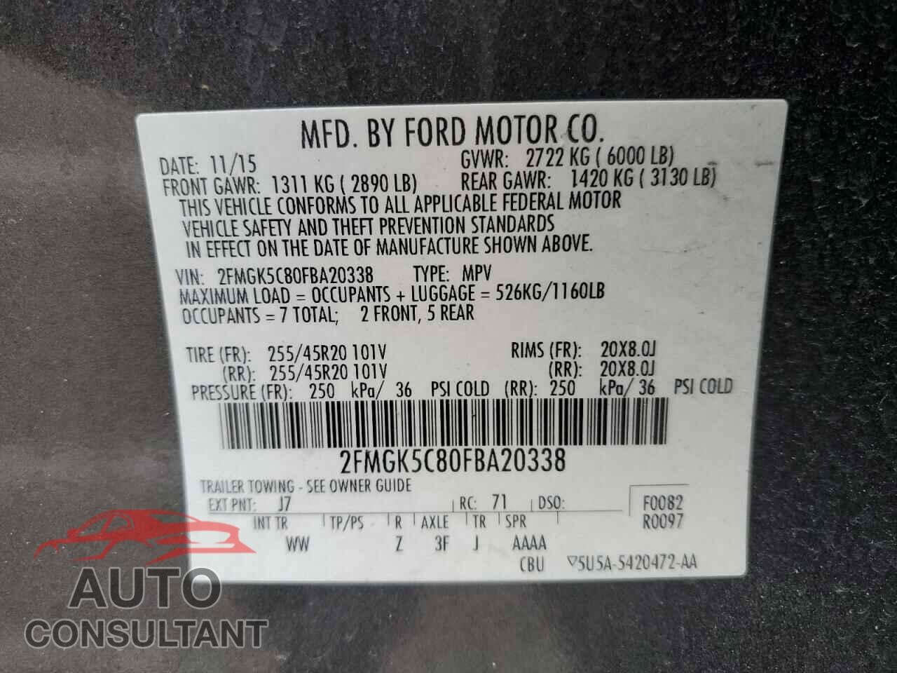 FORD FLEX 2015 - 2FMGK5C80FBA20338