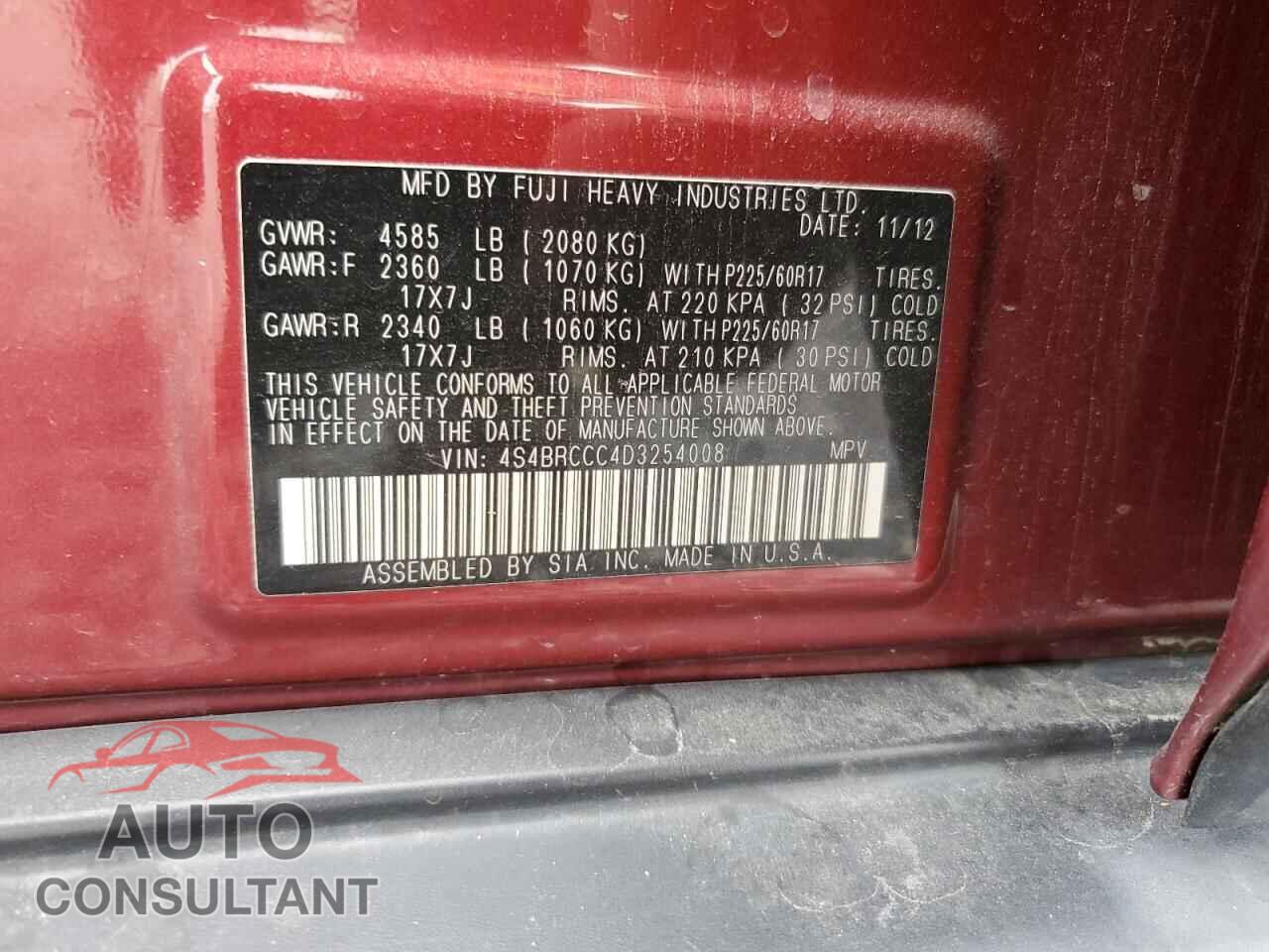 SUBARU OUTBACK 2013 - 4S4BRCCC4D3254008