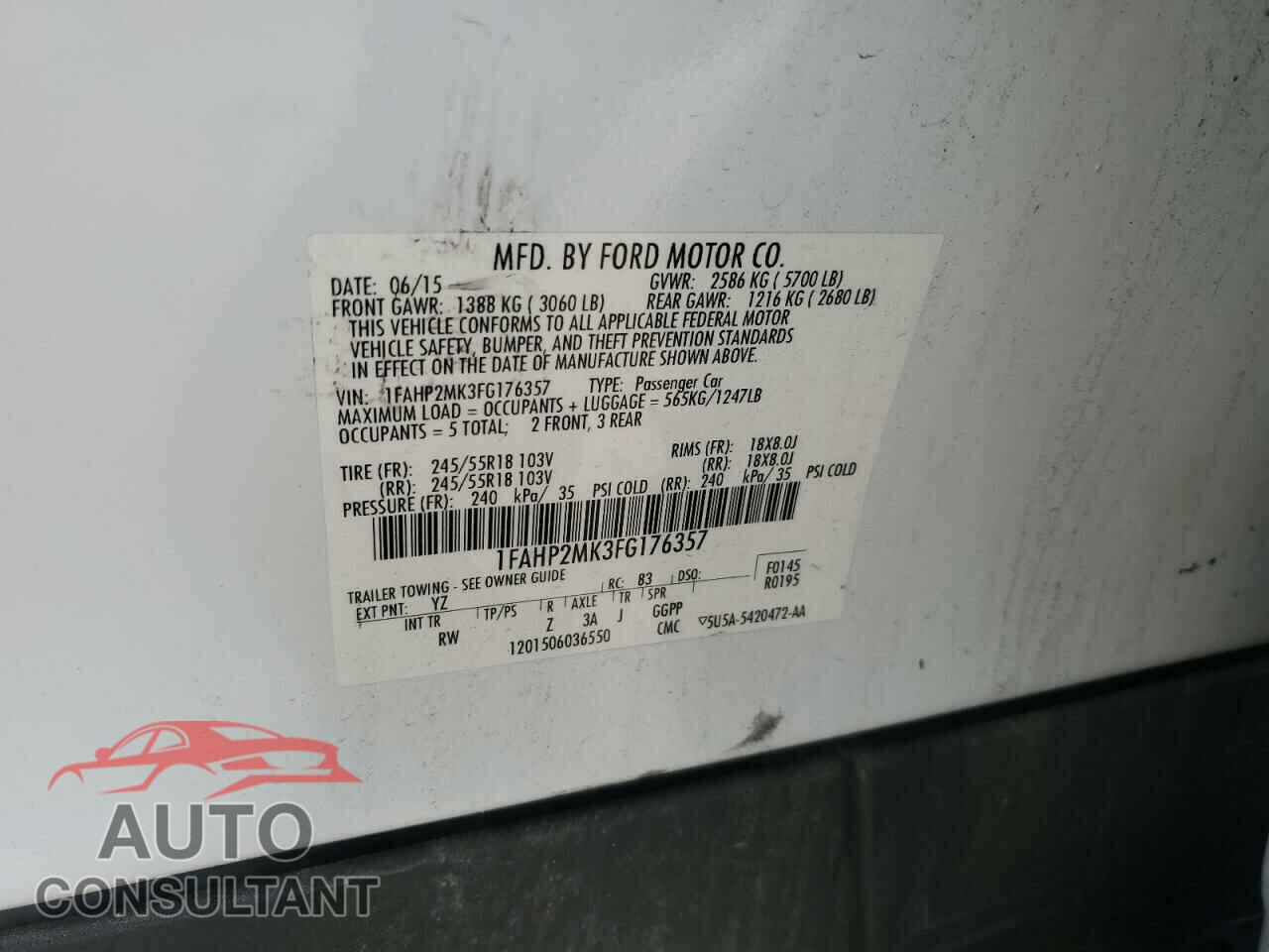 FORD TAURUS 2015 - 1FAHP2MK3FG176357