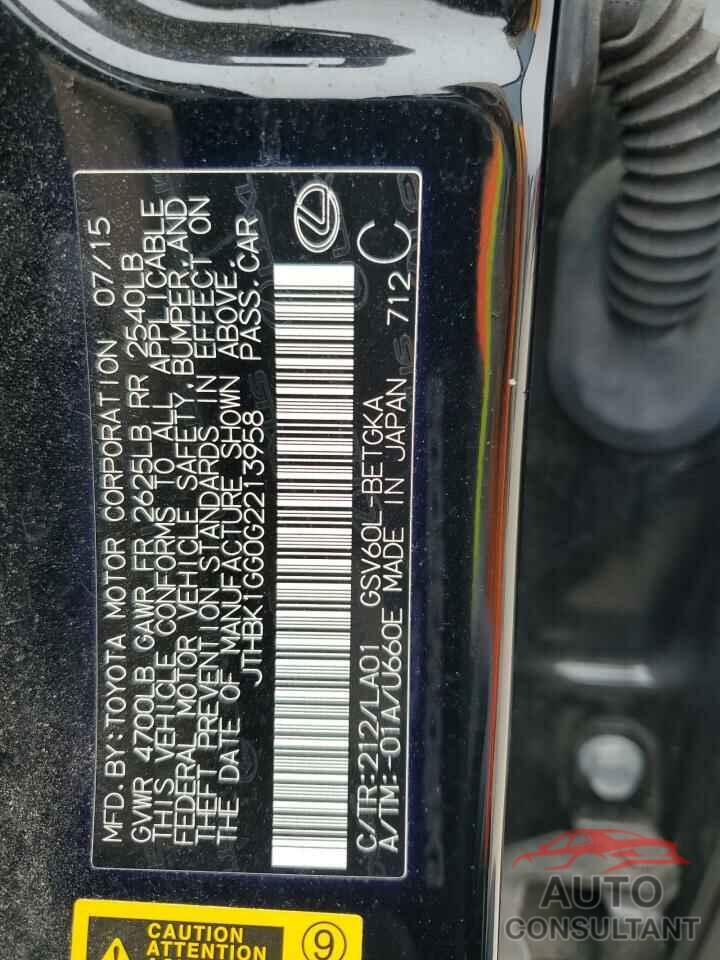 LEXUS ES350 2016 - JTHBK1GG0G2213958