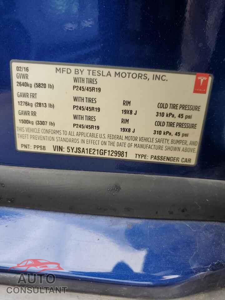 TESLA MODEL S 2016 - 5YJSA1E21GF129981