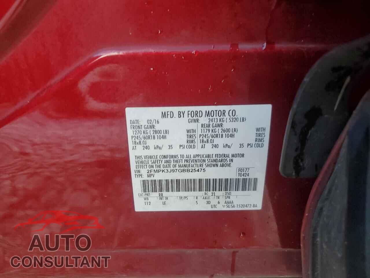 FORD EDGE 2016 - 2FMPK3J97GBB25475