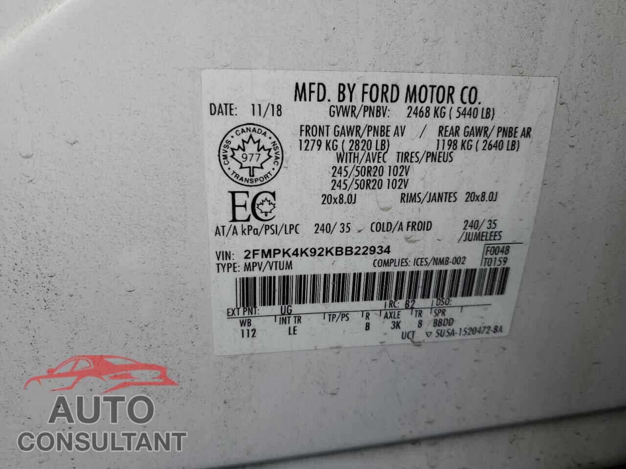 FORD EDGE 2019 - 2FMPK4K92KBB22934