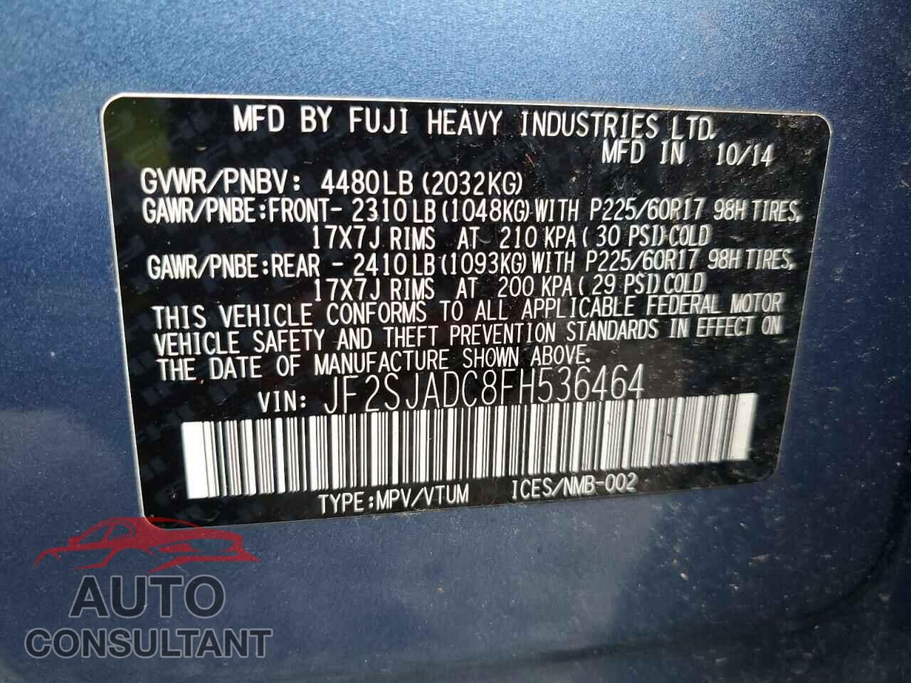 SUBARU FORESTER 2015 - JF2SJADC8FH536464