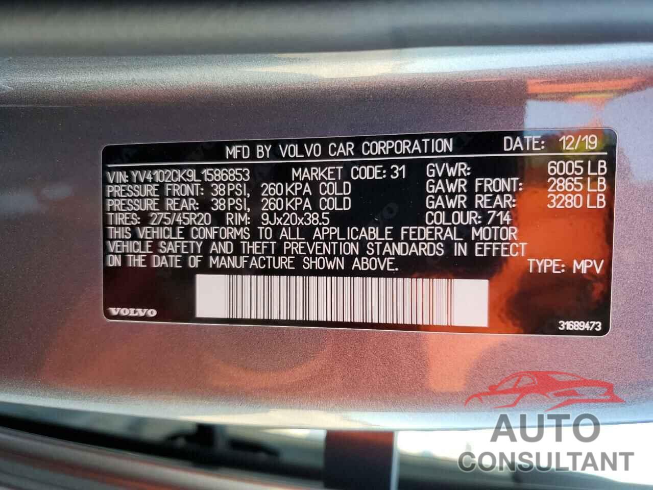 VOLVO XC90 2020 - YV4102CK9L1586853