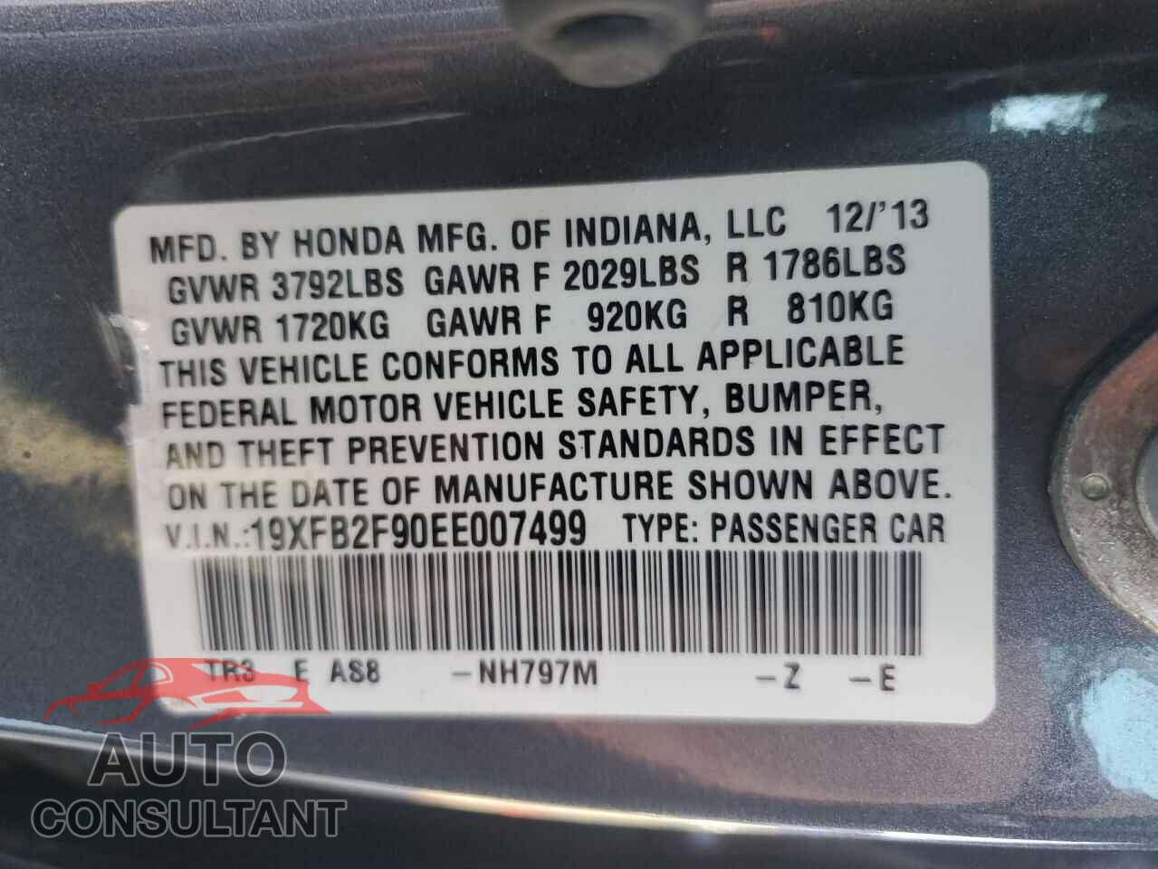 HONDA CIVIC 2014 - 19XFB2F90EE007499