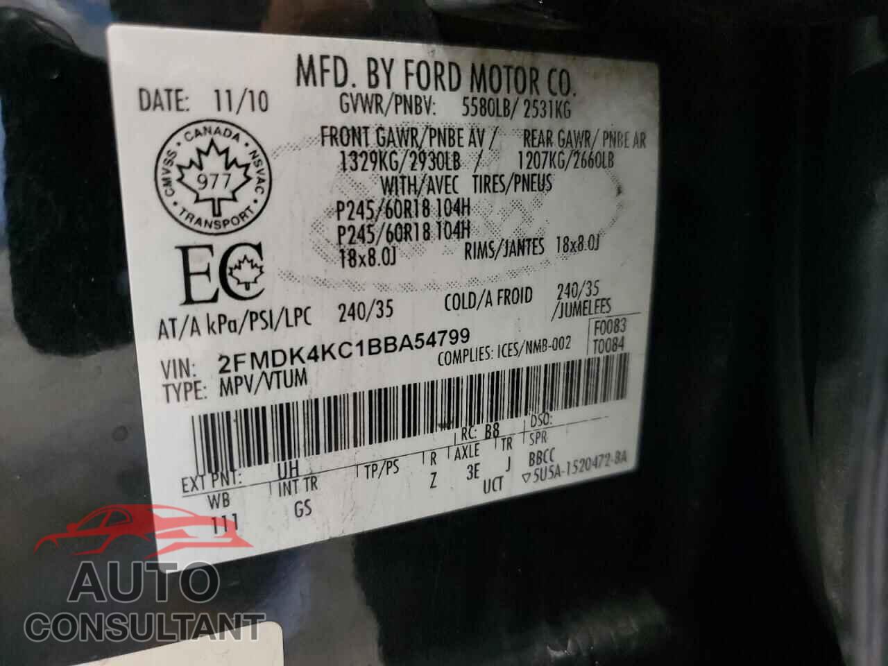 FORD EDGE 2011 - 2FMDK4KC1BBA54799
