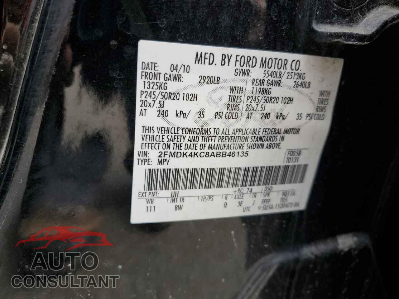 FORD EDGE 2010 - 2FMDK4KC8ABB46135