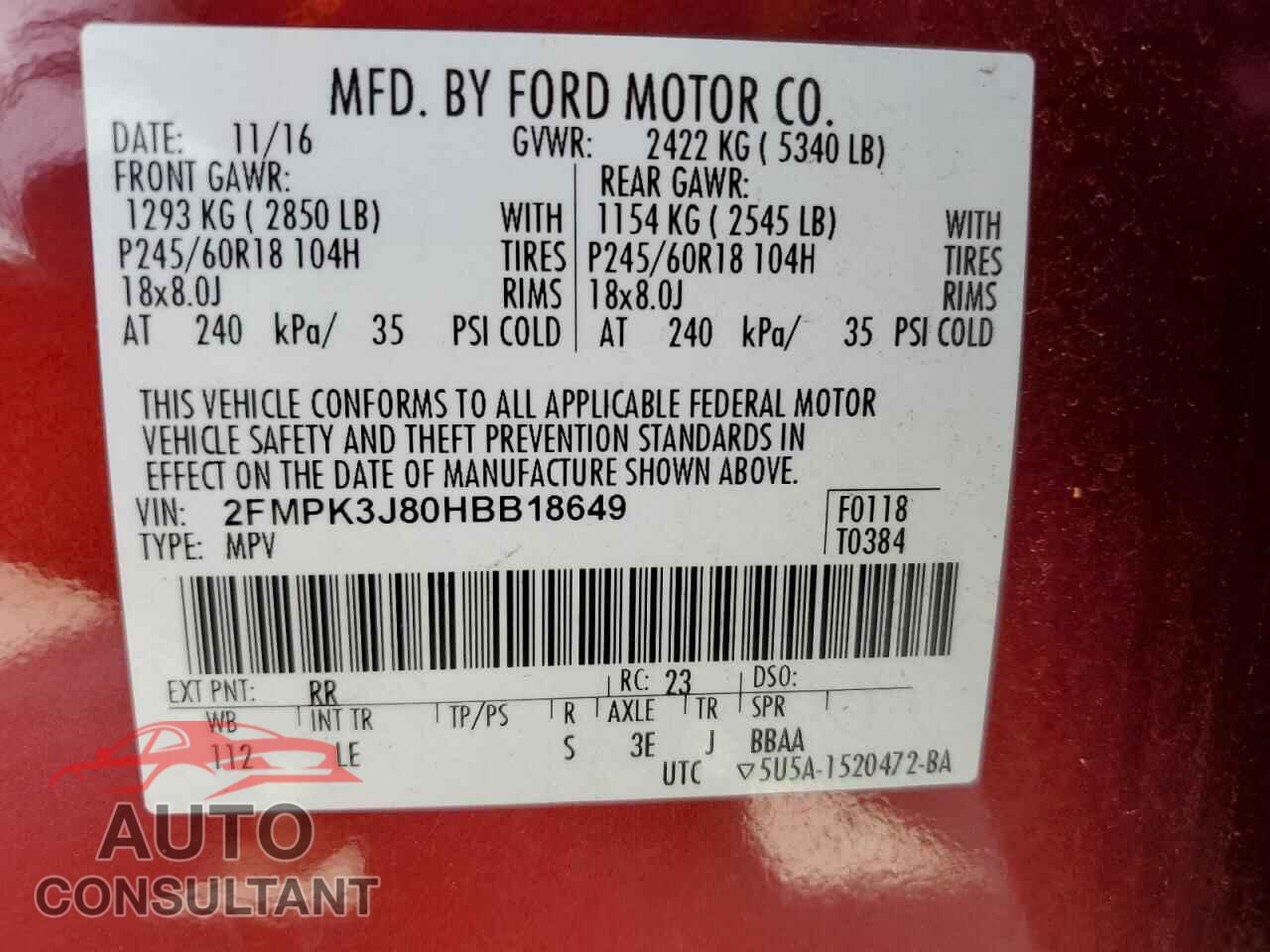 FORD EDGE 2017 - 2FMPK3J80HBB18649
