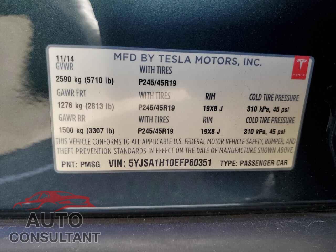 TESLA MODEL S 2014 - 5YJSA1H10EFP60351