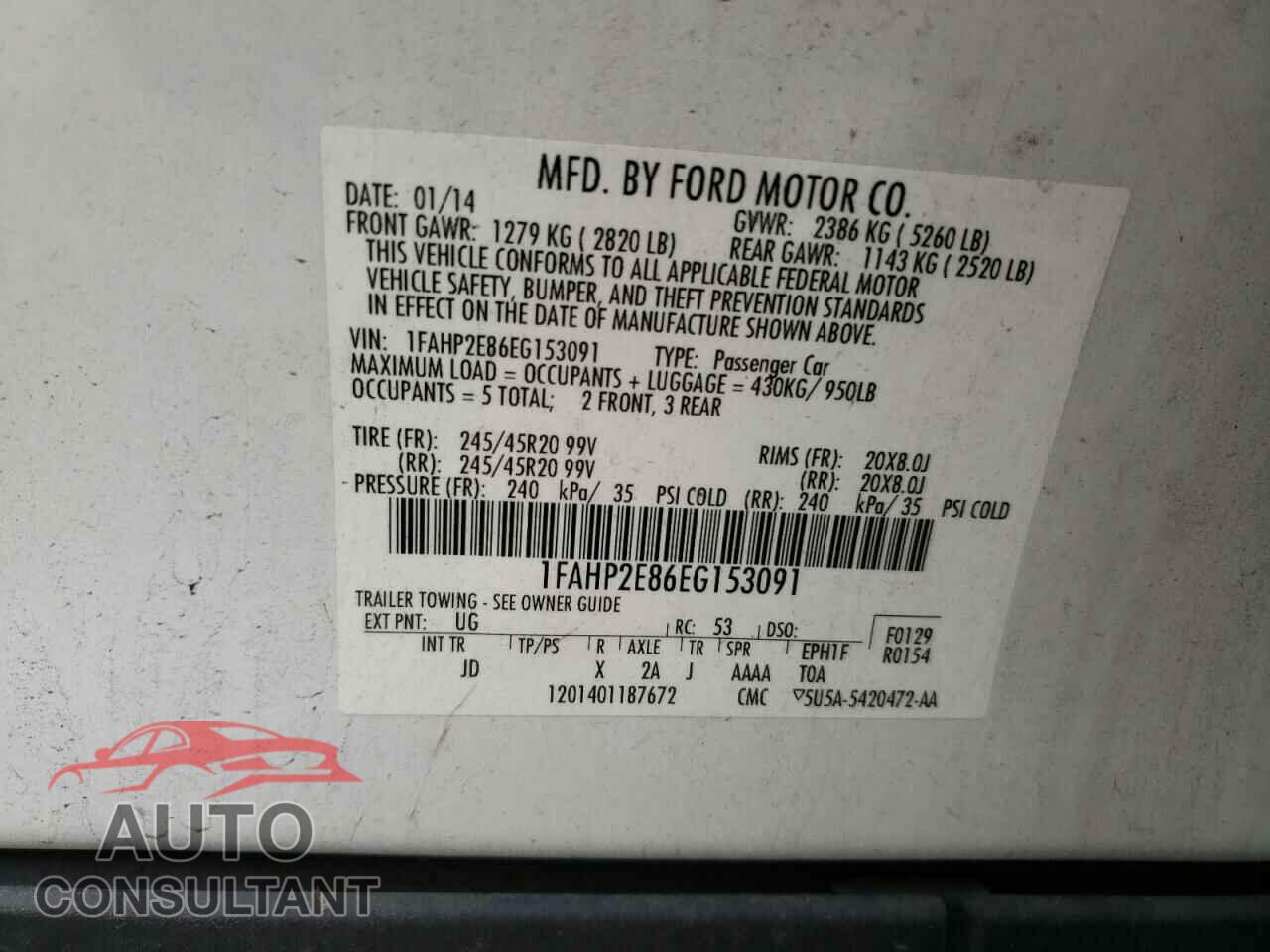 FORD TAURUS 2014 - 1FAHP2E86EG153091