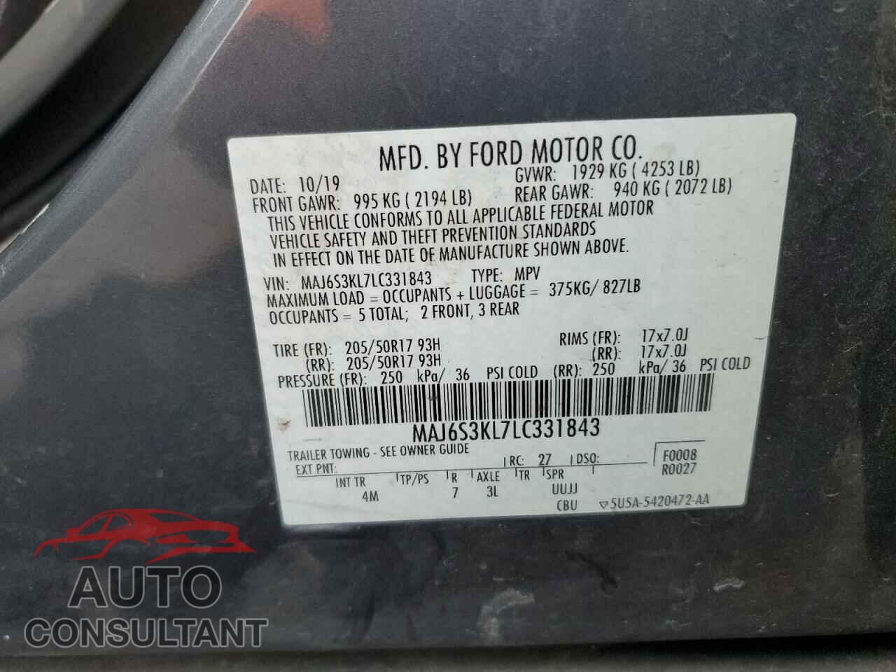 FORD ECOSPORT 2020 - MAJ6S3KL7LC331843