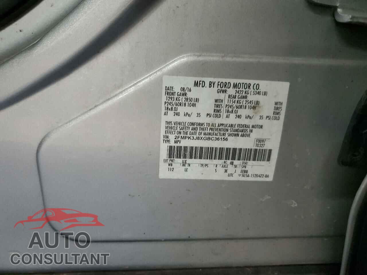 FORD EDGE 2016 - 2FMPK3J8XGBC36156