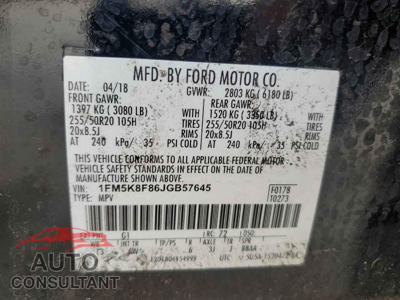 FORD EXPLORER 2018 - 1FM5K8F86JGB57645