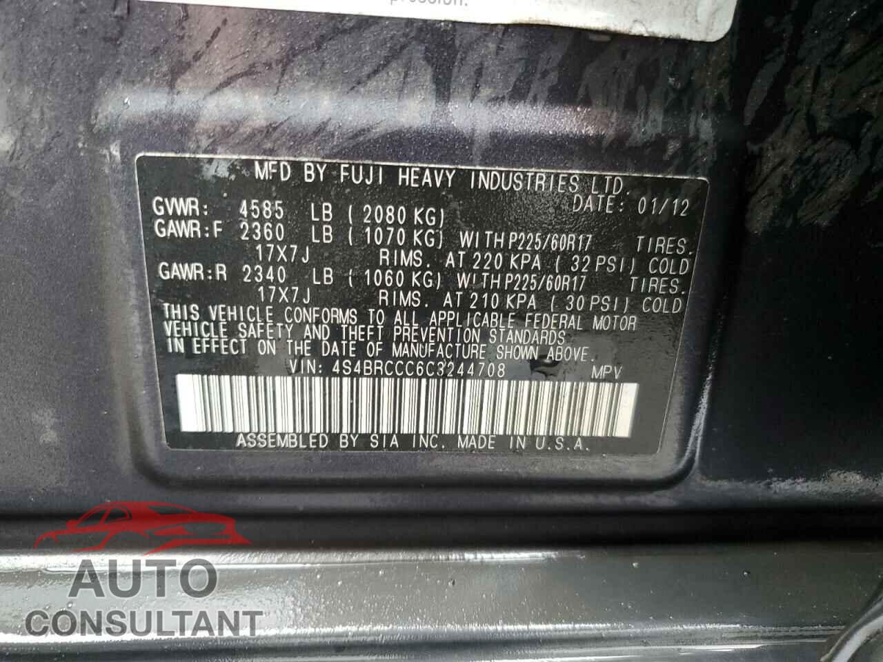 SUBARU OUTBACK 2012 - 4S4BRCCC6C3244708