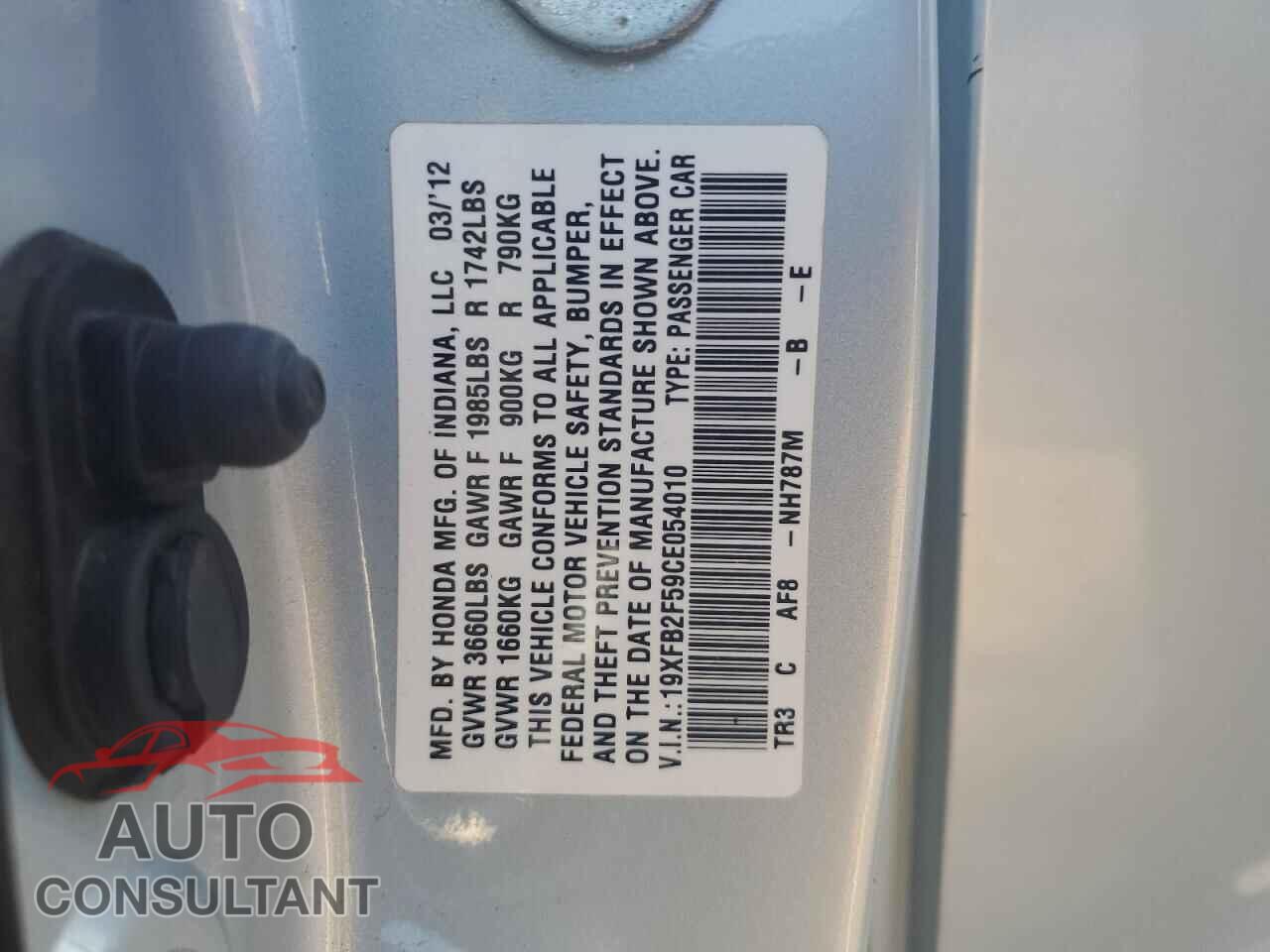 HONDA CIVIC 2012 - 19XFB2F59CE054010