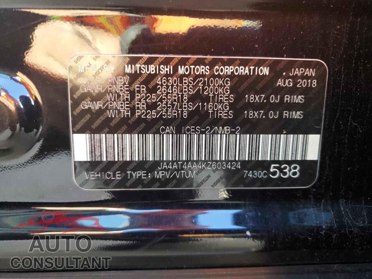 MITSUBISHI ECLIPSE 2019 - JA4AT4AA4KZ603424