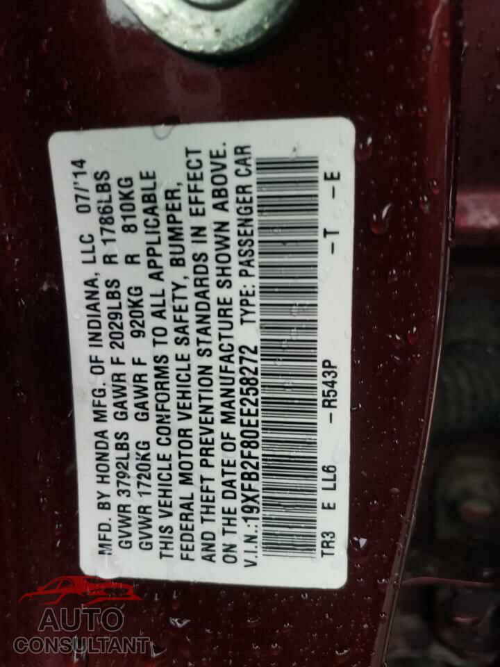 HONDA CIVIC 2014 - 19XFB2F80EE258272